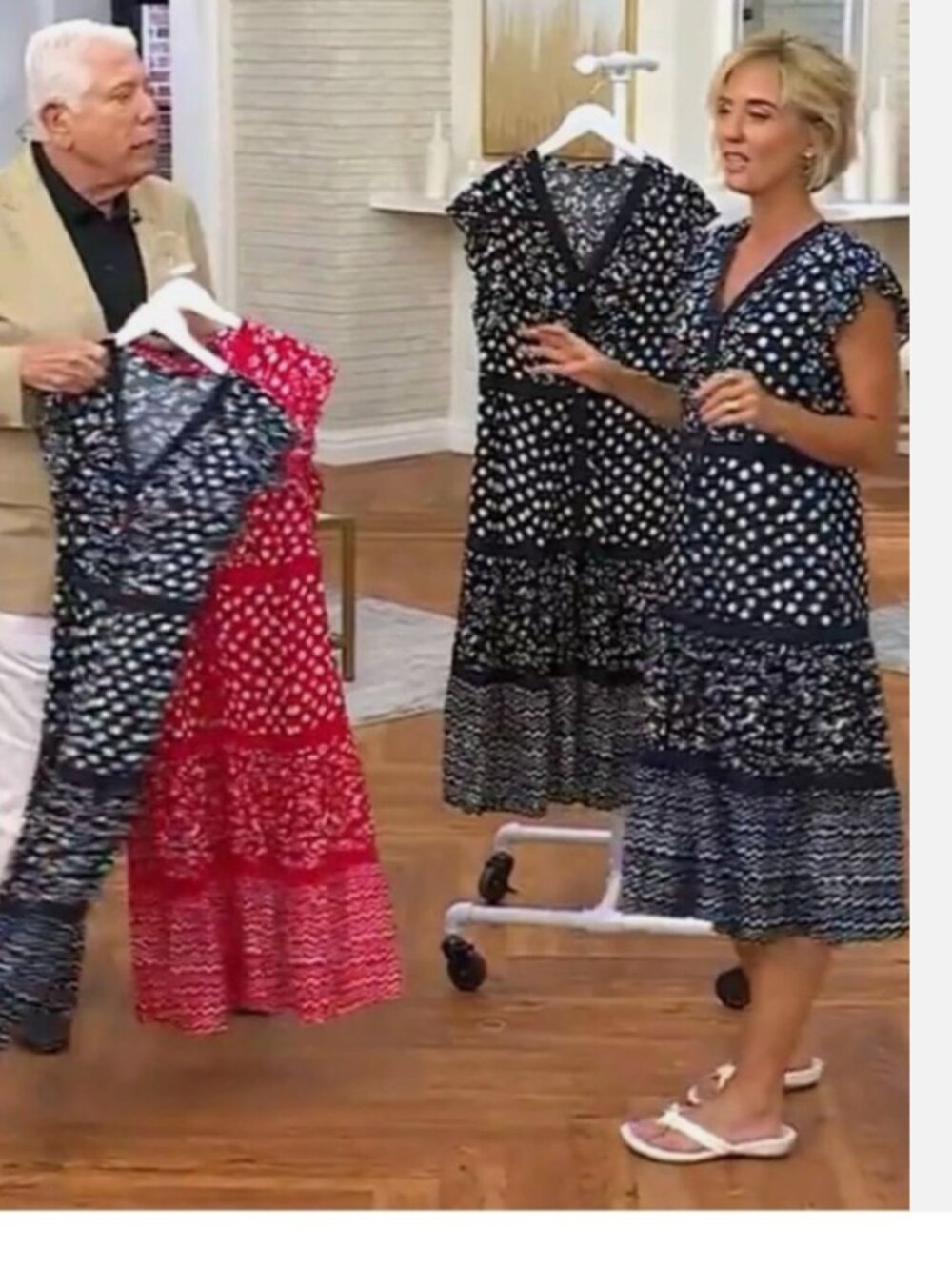 New Dennis Basso Mixed Print Rayon Tiered Dress Black Size L Polka Dot